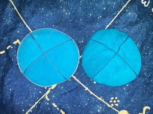Pair Of Vintage Teal Suede Leather Kippahs Yarmulkes Judaica 