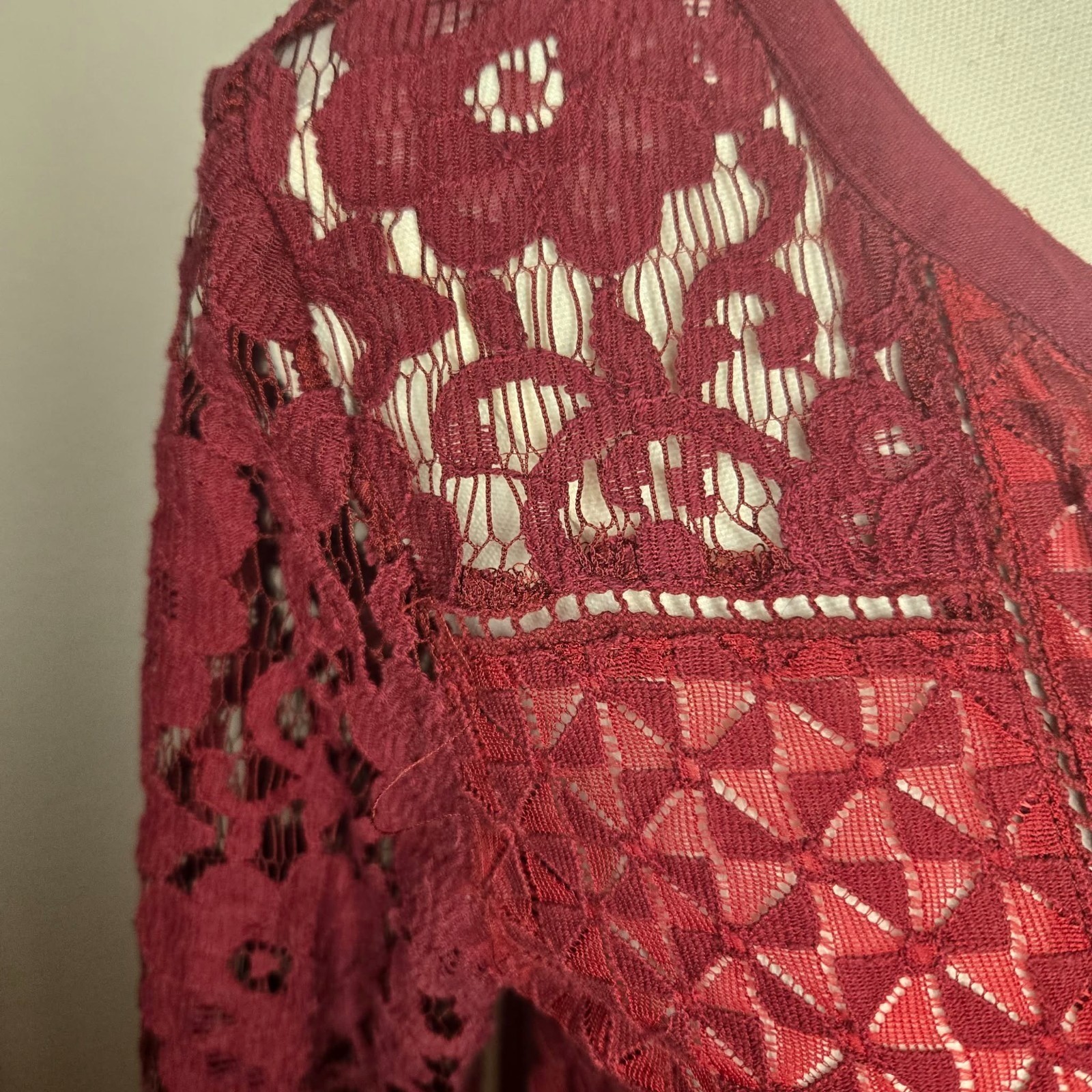 Maroon Patchwork Lace Button Front Top Cottagecor… - image 7