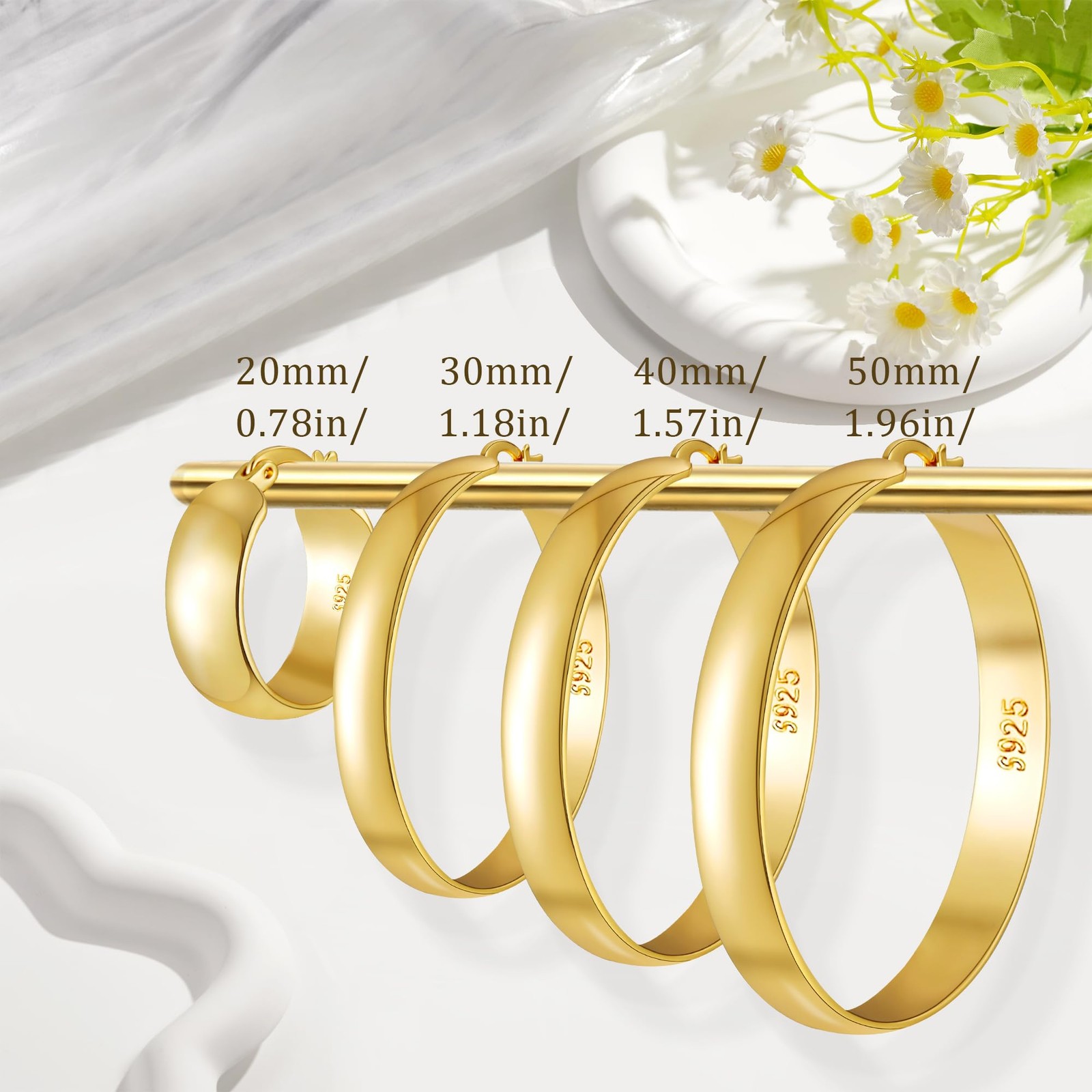 14K Gold Plated Hoop Earrings for Women Large Hoop Earring Chunky Hoops Sterl...