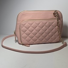 LD Pink Quilted Shoulder Bag Chain Strap Gold Hardware Zip Closure Women