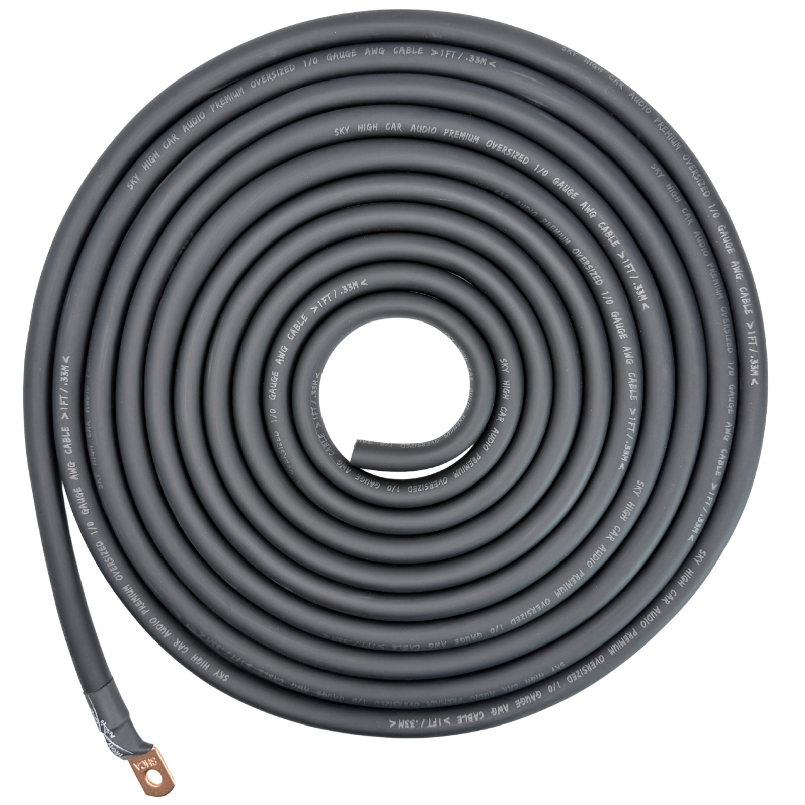 1/0 Gauge Power or Ground Wire w/ Ring Terminal Sky High Car Audio Amp Cable