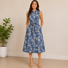 Tommy Hilfiger Sleeveless Collared Button Front Belted Midi Shirt Dress S.8 NWT