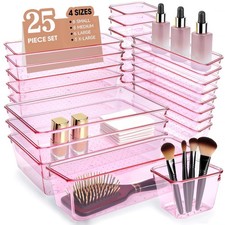 25 Pink Acrylic Drawer Organizers, Storage Trays for Office, Vanity  Kitchen