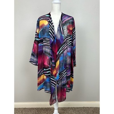 Caroline Rose Cardigan Womens Medium Open Front Semi-Sheer Lightweight Kimono