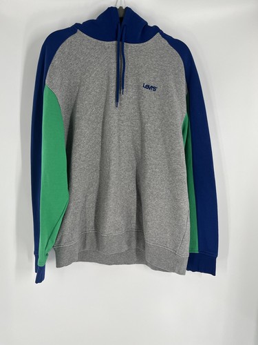 LEVI'S men gray colorblock hoodie sz L relaxed fit kangaroo pocket fleece lined - 第 1/14 張圖片
