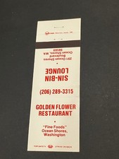 Vintage Matchbook ?Golden Flower Restaurant - Sin Bin Lounge? Ocean Shores, WA