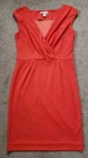 Banana Republic Women's Pencil Dress Pleated Crossover Coral Orange Size Small