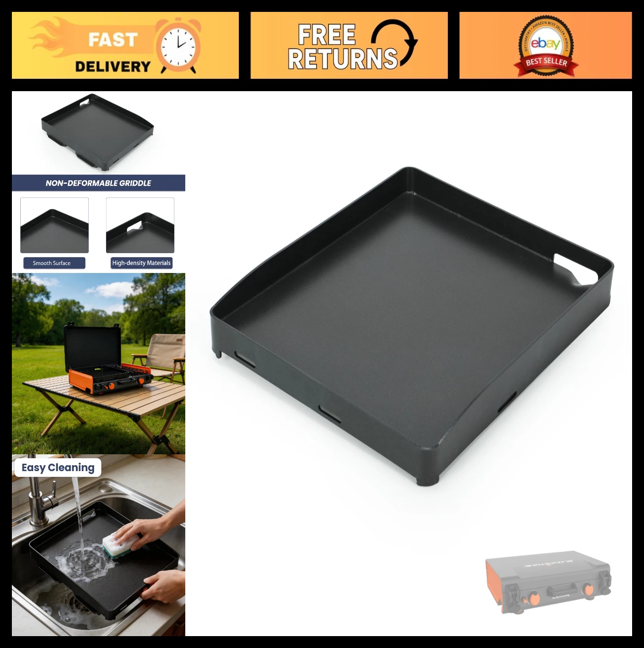 Replacement Cast Iron Griddle Plate 12"x14" for Camping Griddle, Nonstick Flat T
