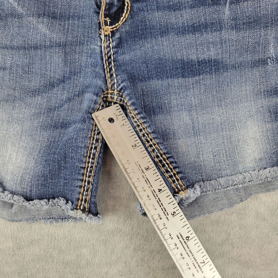 Pantalones Cortos Ariya Jeans Cortados Bordados Azul Jean Denim Elastizados Para Mujer 11/12 Foto 3 de 4