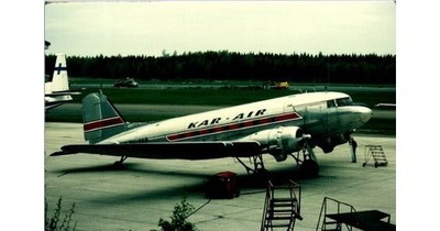 1950s Photograph Douglas DC-3 Kar-Air Finland Nordic Airport Rain-Soaked Tarmac