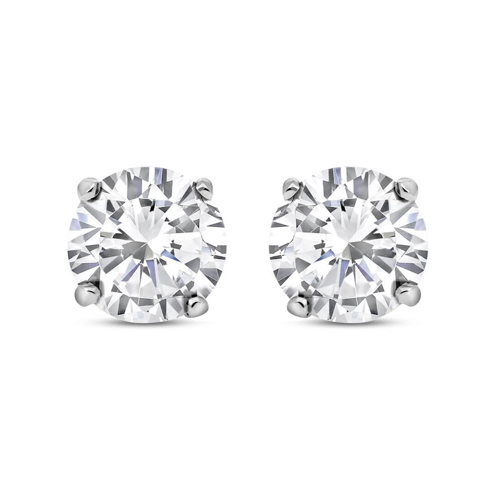 Silver Jewelco London CZ 4 Claw Solitaire Stud Earrings 8mm