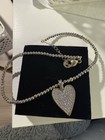 16-18” Fashion Necklace, Two Tone Beaded Chain With CZ heart Pendant