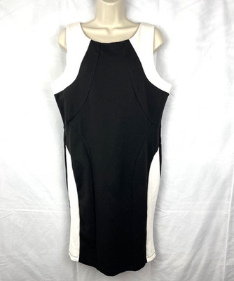 JM Studio John Meyer Illusion Dress Womens 14 Black White Sheath Sleeveless Slim
