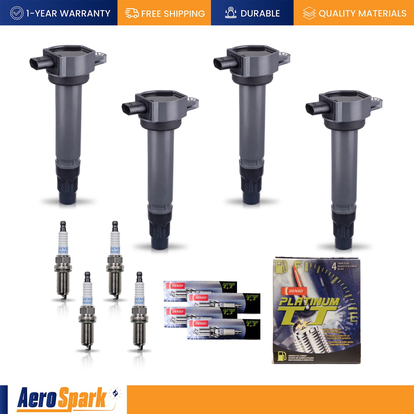 4 Ignition Coil  4 Denso Platinum Spark Plug for 07-20 Chrysler Dodge Jeep 2.4L