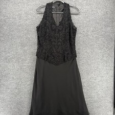 J Kara Beaded Dress Womens 12 Black Sleeveless Midi Bodice Evening Gown Formal