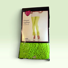 Music Legs Neon Green Fringed Footed Tights One Size 70 Denier 35828