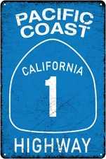 Vintage Metal Tin Sign Pacific Coast Highway Signs Retro Man Cave Decor Calif...
