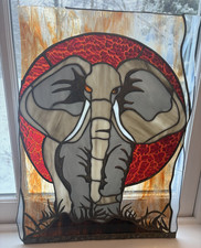 Elephant Stained Glass Art Suncatcher Panel Handcrafted Vibrant 13x18"