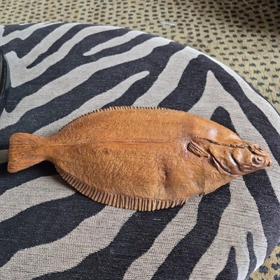 Geschnitzter Holz Fisch Handarbeit Wandbehang Kunst Vintage Dekor 13'' x 7''