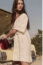 Spell & The Gypsy Pfeiffer Mini Dress Sz L Large Antique Cream Linen Shift Tunic