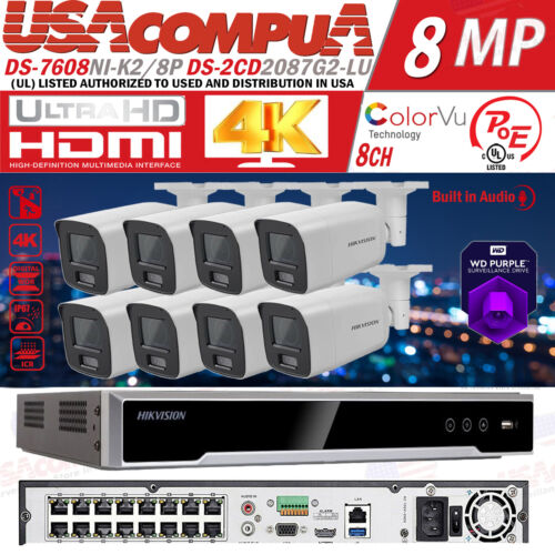 Hikvision 4K 8CH NVR Security IP camera system DS-2CD2087G2-LU 24/7 Full Color - Foto 1 di 16