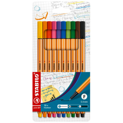 10 x Stabilo Point 88 Fineliner Feinschreiber Filzstift, 0,4 mm, sortiert Etui