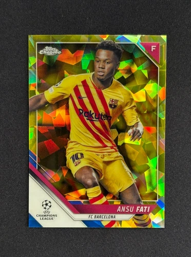 2021-22 Topps Chrome UCL Sapphire Ansu Fati Yellow Refractor /99 #29 Barcelona
