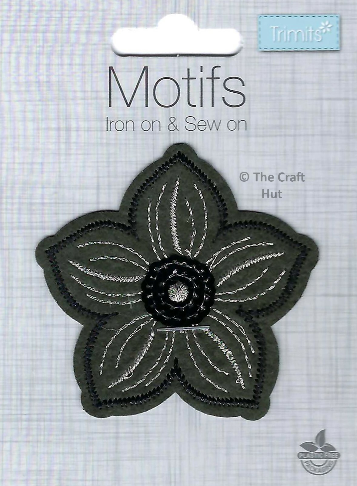 Iron On or Sew On Motif Trimits Patch Grey Sequin Flower Head CFM1\023 New
