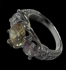 sterling silver 925 citrine CZ ring Size 5.5 Tested With Presidium 8mm Stone