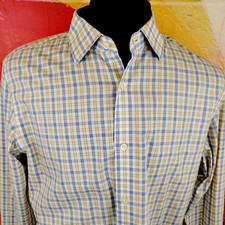 Banana Republic Shirt Mens Large White Blue Yellow Plaid Soft Wash Slim Fit