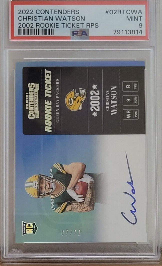 Christian Watson 2022 Contenders 2002 Rookie Ticket RPS 7/22 PSA 9 MINT
