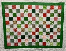 Small Christmas Quilt or Wall Hanging - 39 1/2  x 31 1/2   Red Green White - 39