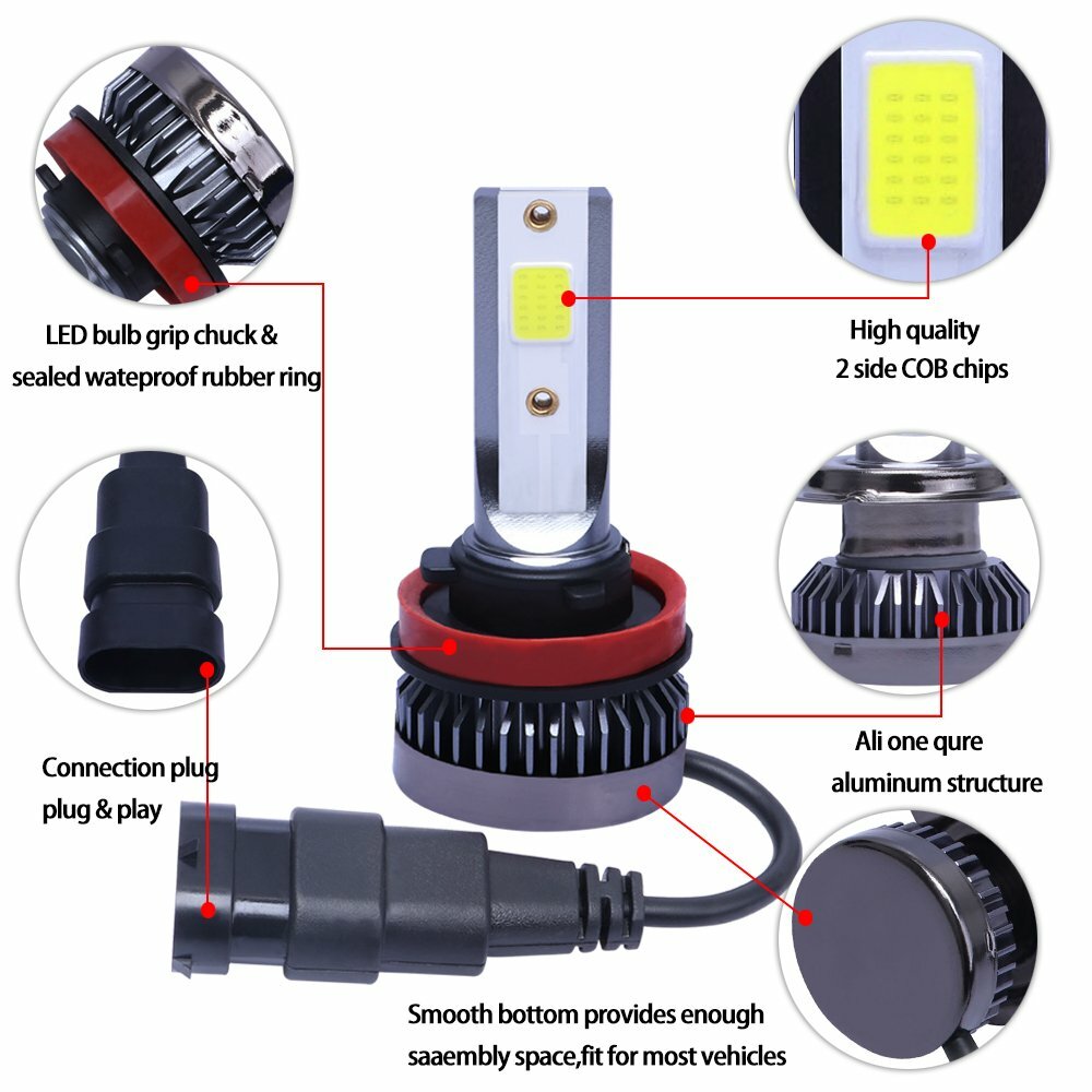 LED Kit G8 H11 100W 8000K Icy Blue Headlight Bulbs - 2 Bulbs, Low Beam Upgrade, 12V, Fits Many Cars