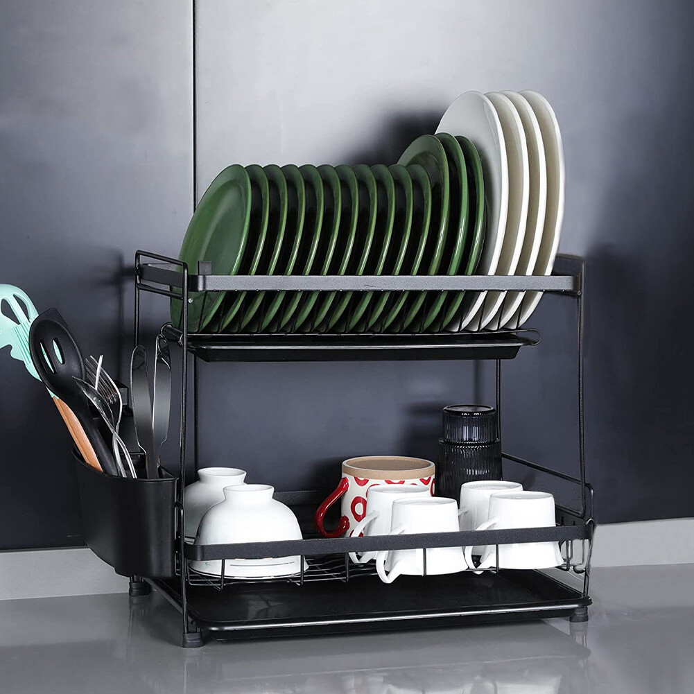 Large Tier Dish Drainer Rack Bowl Plate Holder Drying Rack