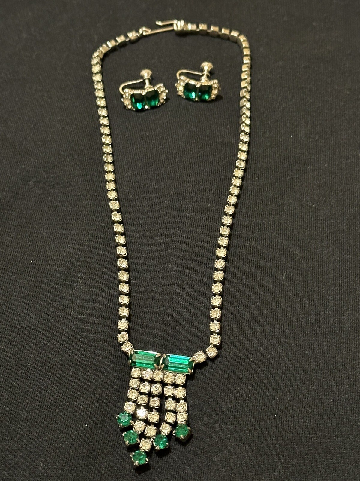 Vintage Green Rhinestone Demi Parure Bogoff - image 2