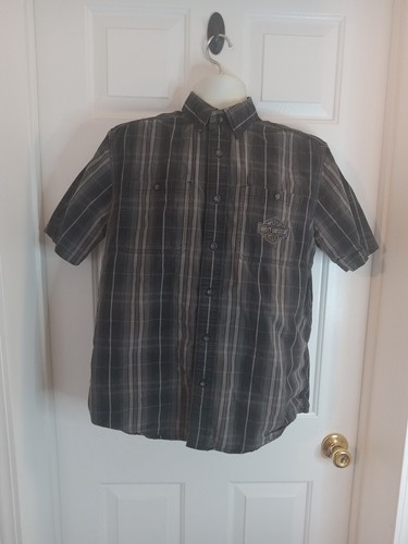 Harley Davidson H-D Short Sleeve Button Down Black Gray Shirt Mens Medium Faded - Picture 3 of 20