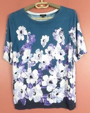TB10072- TALBOTS Women Stretch Thin Light Cotton Rayon Knit Blouse Floral LP