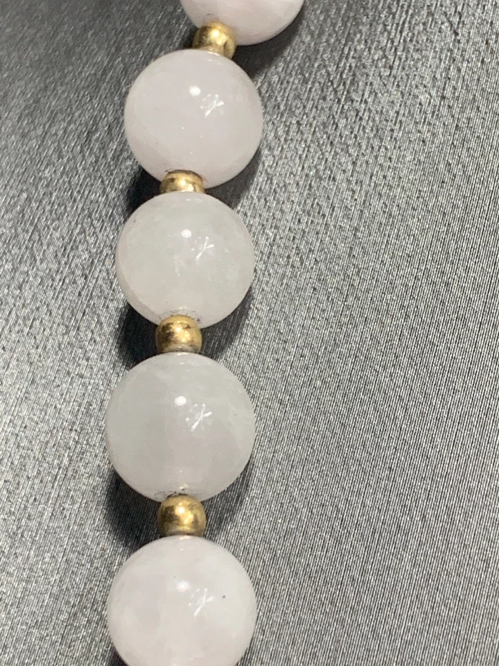 16 Inch Pale Pink / Rose Quartz Round 8mm Healing Beaded Necklace Gold Accents - Image 3 of 4