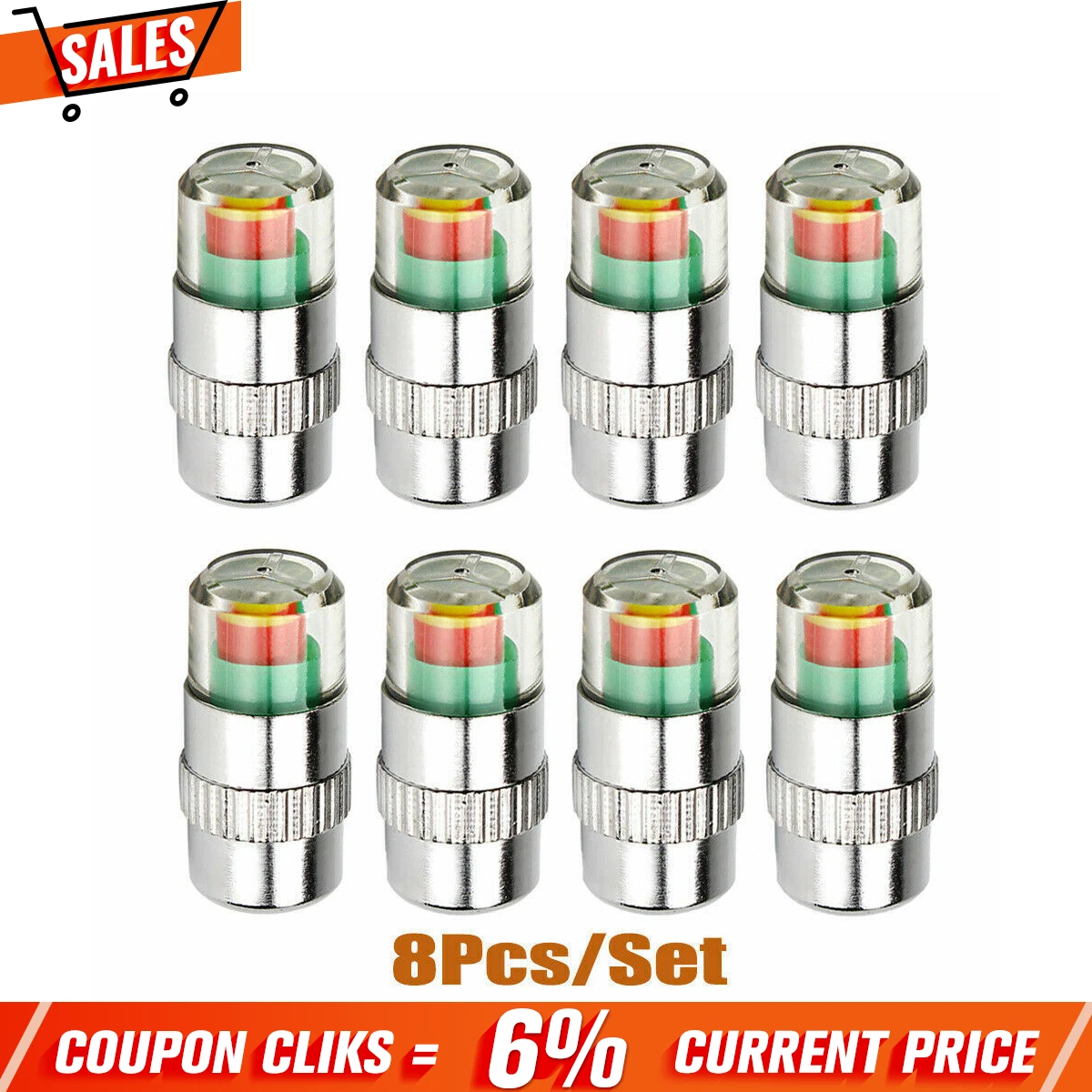 Car Tire Valve Stem Caps Pressure Monitor Sensor Indicator 3 Color