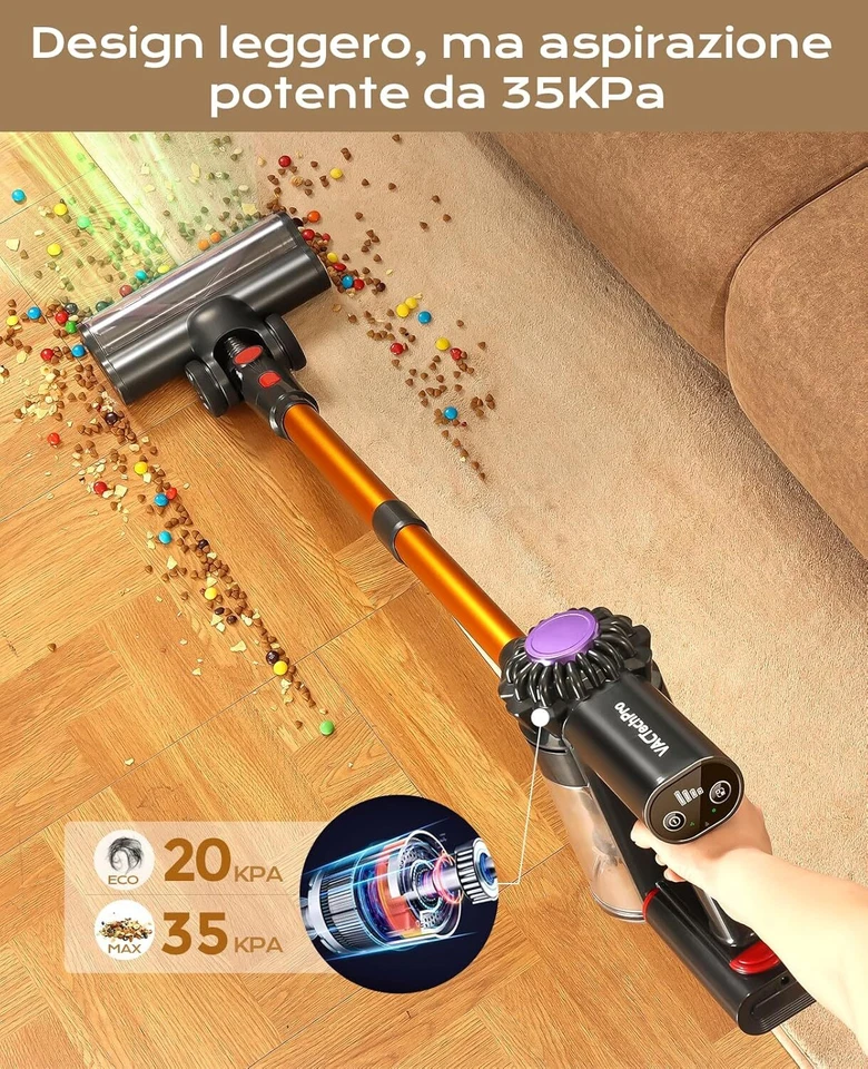 V15 Aspirapolvere Senza Fili,35Kpa Potente Aspirazione,6 in 1  Di Tutti I Tipi D - Immagine 2 di 4