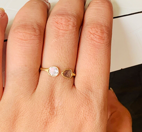 Anello Argento Naturale Non Tagliato Polki Diamante Minimo Regolabile Regalo Anniversario - Foto 3 di 5