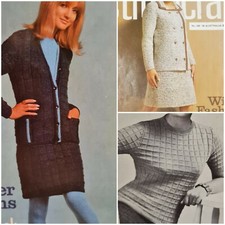 1960s Waffle Cable Aran Lace Chanel Suit Knitting Pattern Stitchcraft 395