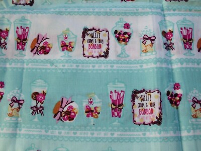 COUPON DE TISSU ENFANT - Motif Bonbons - 35x63 Cm - Coton Multicolore - Neuf - Fabriqué En France