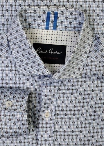 Robert Graham Modern Americana Herren Gr. med blauer Schädel geknöpftes Herrenhemd maßgeschneidert