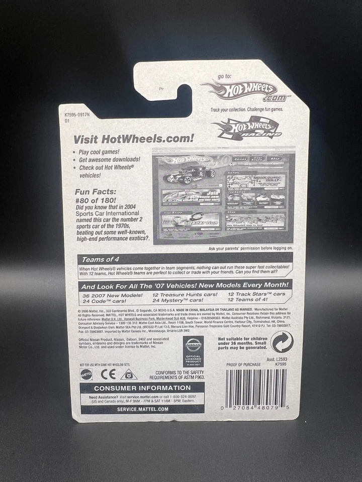 Hot Wheels Datsun 240Z  Blue Hot Wheels Racing  4/4 Collector #80/180 2007 - Image 2 of 2