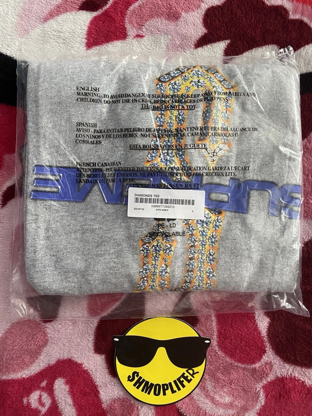 T shirt Supreme Diamonds Taille   Gris   Tout neuf   SS18