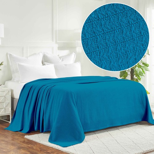 Waffle Stitch Textured Breathable 100% Cotton Weave Solid Sofa Bed Blanket Throw - Picture 12 of 91
