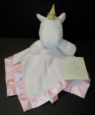 NEW Cloud Island Unicorn Security Blanket Lovey White Gold Glitter Pink Satin