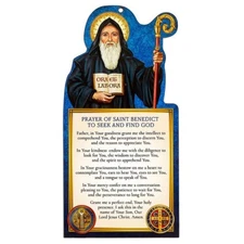 Saint Benedict Protection Medal Prayer Plaque 6"  x 3"  Wood MDF