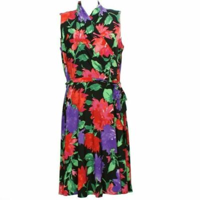 RALPH LAUREN Black Floral Stretch Jersey Belted Surplice Sleeveless Dress  1X | eBay